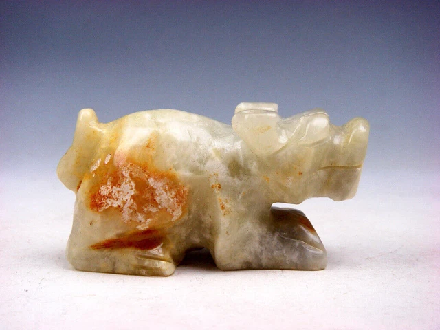Old Nephrite Jade Stone Carved Sculpture Crouching Foo Dog Lion #08062306