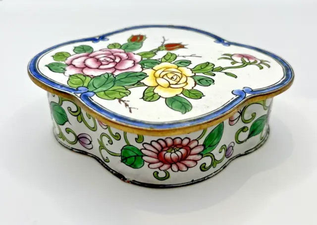 Cloisonné Floral Hand Painted Trinket Pot