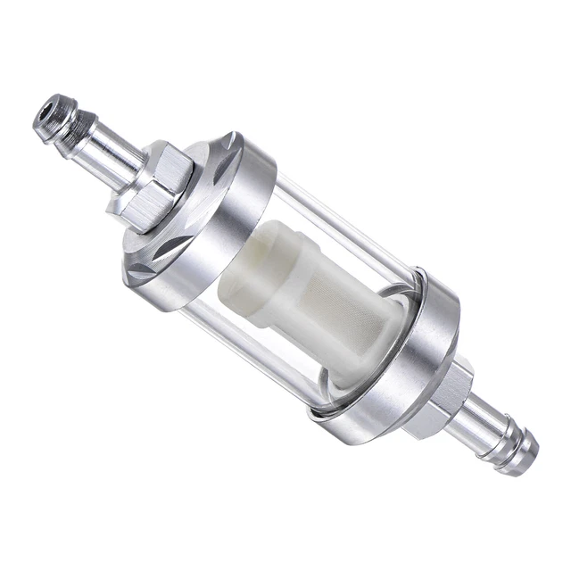 Universal In Line Petrol Fuel Gasoline Oil Filter, Silver Tone