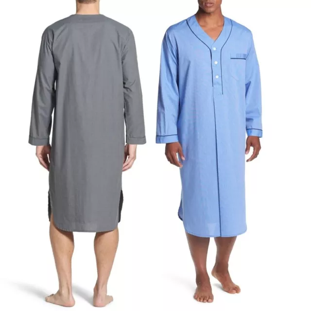 Loose V Neck Sleepwear for Men Nightgown Long Sleeves Pajamas Homewear