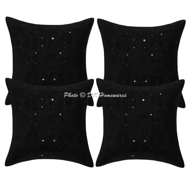 Juego de 4 cojines con espejo bordado decorativo de fundas de almohada de...