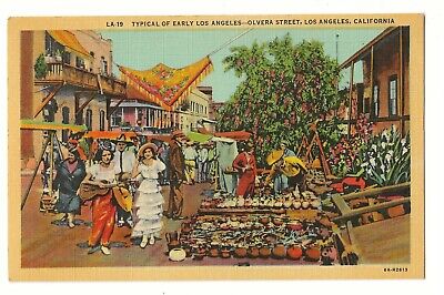 Typical of Early LA Olvera Street Los Angeles Linen Postard #6A-H2613