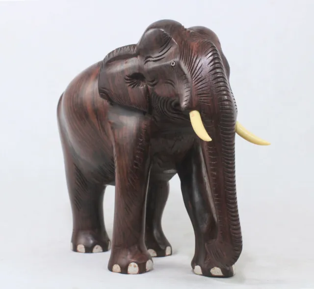 Asian Elephant Statue Wooden Animal Sculpture Hand Carved Home Decor Rosewood