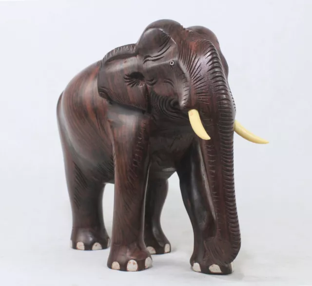 Asian Elephant Statue Wooden Animal Sculpture Hand Carved Home Decor Rosewood