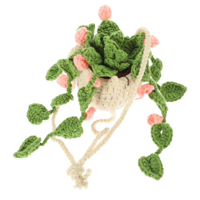 Kunyeah Plante à Suspendre Au Crochet Pour Voiture – Plantes Mignonnes En Pot – Accessoires à Suspendre Au Rétroviseur De Voiture – Ornement De Vue Arrière – Pendentif Tricoté à La Main