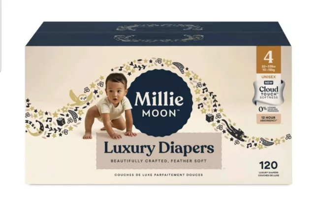 New All Natural Millie Moon Disposable Diapers JUMBO Box Size 4