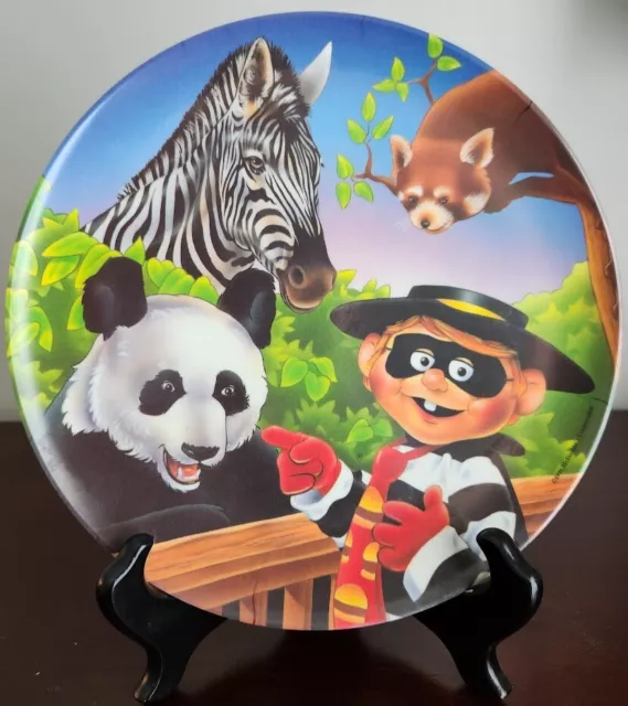 McDonalds 1996 Hamburgler Wild Animals 9.5" Wide Plate Zebra Panda Sun Coast NEW