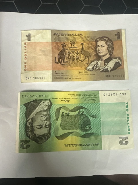 AUSTRALIAN ONE AND Two Dollar Paper Note Set $2 + $1 $4.00 - PicClick AU