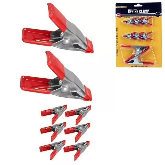 8 X Heavy Duty Metallo Molla Morsetti Gomma Rivestito Tips Attrezzo Acciaio Grip