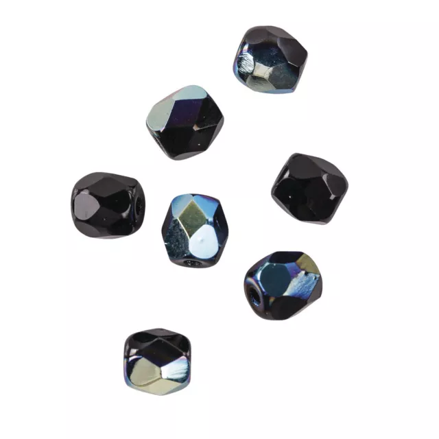 Perle facettée en verre, 4 mm ø, onyx irisée, boîte 100 pces