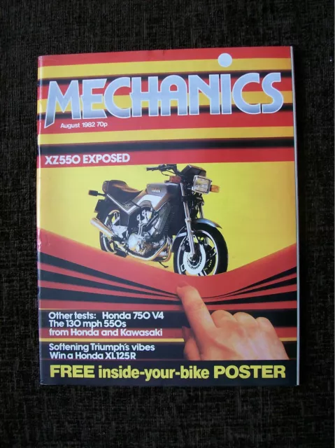 Mechanics magazine August 1982 featuring Honda, Kawasaki, Yamaha