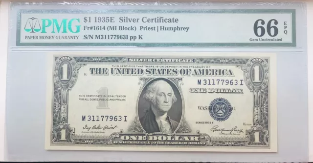 1935E $1 Silver Certificate FR. 1614 MI Block PMG 66 EPQ S/N M311779631I