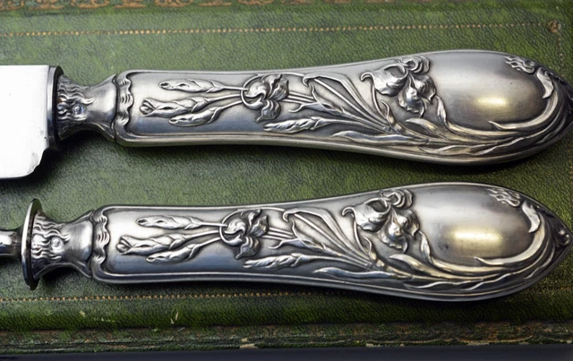 BEAU COUVERT DE service à découper à gigot Art nouveau Iris argent Minerve EUR 40,00 - PicClick FR