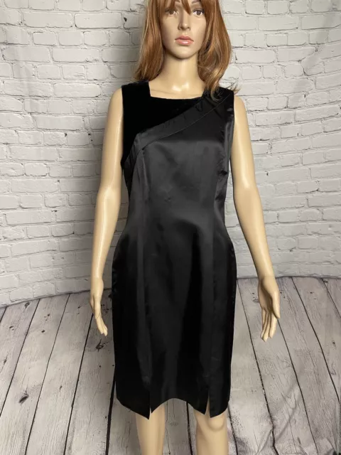 Vera Wang Lavender Label Sheath Silk Velvet Satin Black Dress Size 10