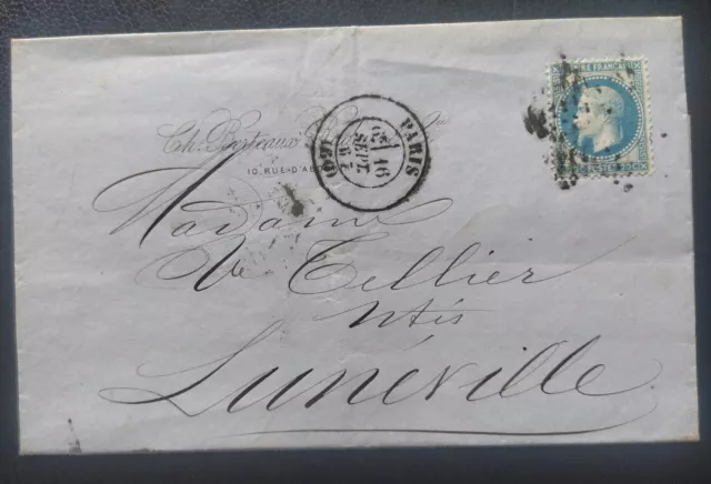 Lettre Napoléon N° 29 Oblitération Étoile De Paris Pour Lunéville 1867