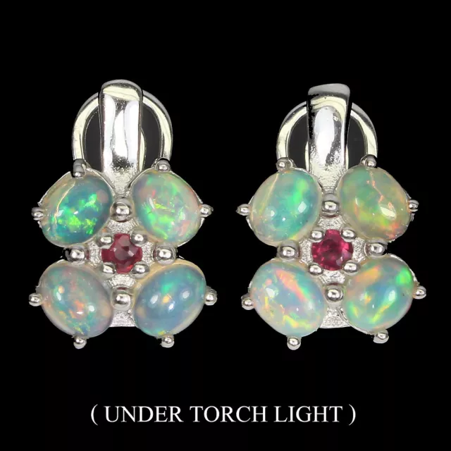 Non Chauffé Ovale Feu Opale Arc-en-Ciel 5x4mm Rubis 925 Argent Sterling Boucles