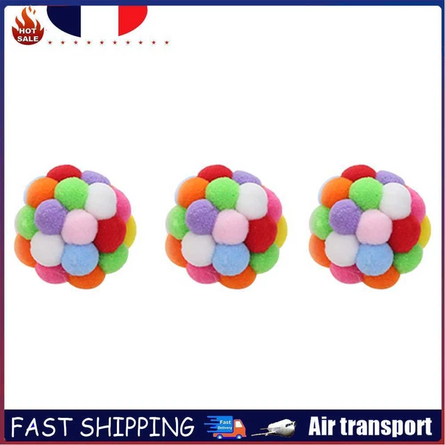 3pcs Plush Colorful Cat Toy Funny Interactive Bell Bouncy Ball (Multicolor)