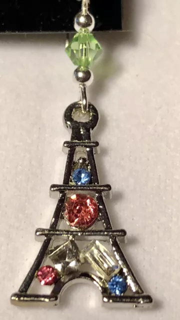 Boucles d'oreilles perles tour Eiffel remplies de pierres précieuses en acier inoxydable 2