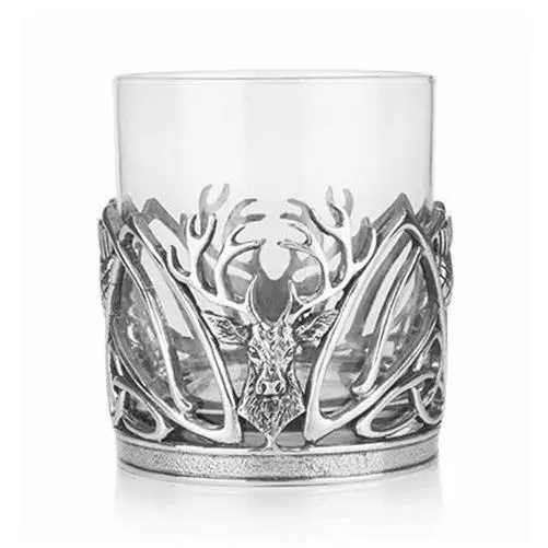 Stunning Pewter Stag & Scottish Thistle Whisky Tumbler Glass