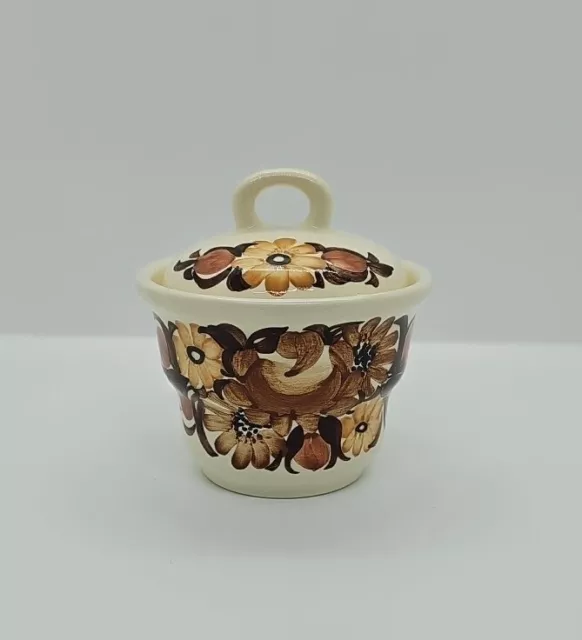 Vintage Polish Pottery Sugar Bowl Kolo Fajans Janpol Brown Tan Florals