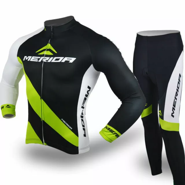 Merida Langarm Radtrikot & Fahrradhose Gepolstert Radsport Bekleidung Set Grün