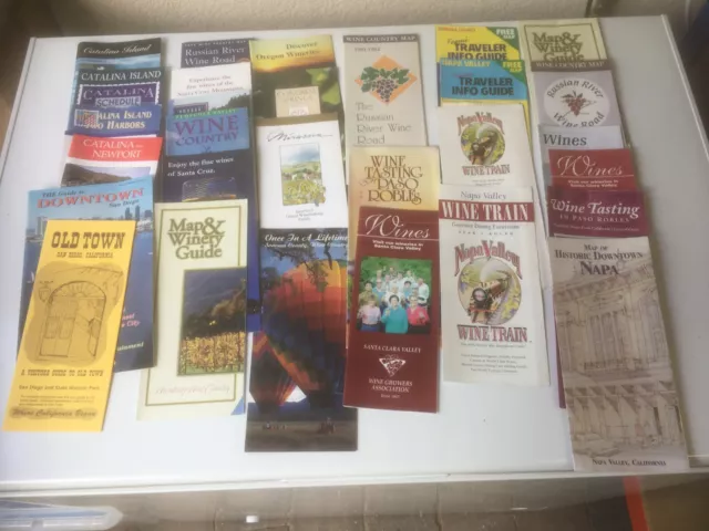 Assortment of vintage travel guides, maps and leaflets - California Wine Country