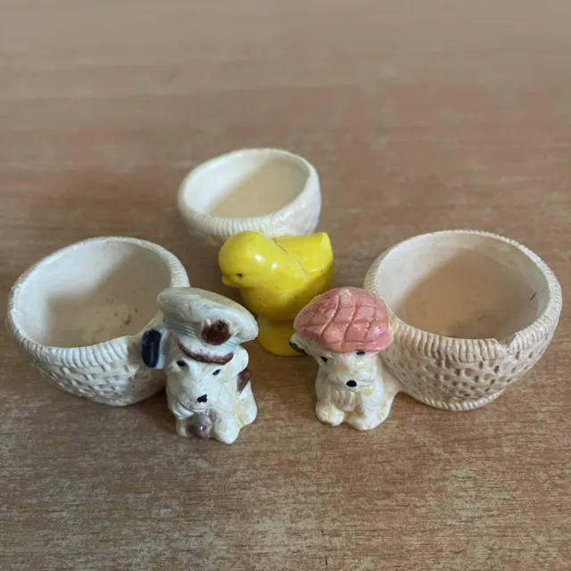 3 x Vintage Egg Cups Kitsch 1960’s/70’s Ceramic Dogs Chick