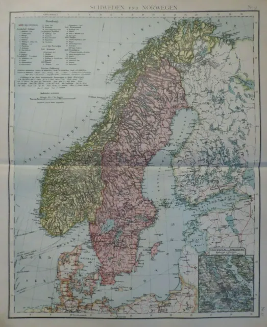 Landkarte Schweden und Norwegen, Stockholm, Hermann Hillger um 1900