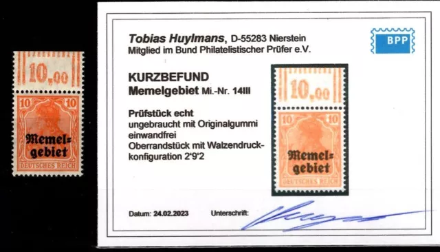 Memel 14III Variety MH BPP Certificate Eur ( T0917