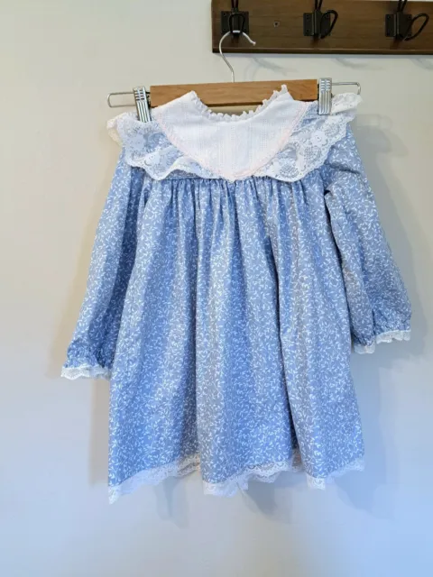 Vintage Baby Girls Blue Prairie Dress Bryan Size 4