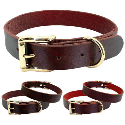 Plain Soft Leather Dog Collar for Small Large Dogs with Heavy Duty Gold Buckle