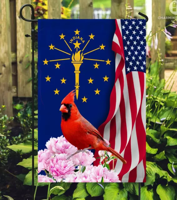 Indiana State Garden Flag Cardinal With Peony Flower