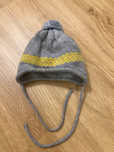 Mütze Babymütze Gr. 45 Wintermütze grau mit gelbem Muster Strick Fleece Maximo 2