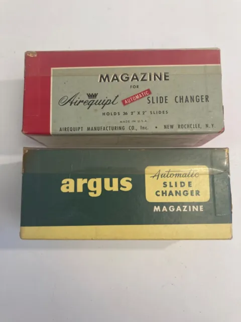 Lote de 2 cambiadores de diapositivas de revista vintage Argus & Airequipt en caja original