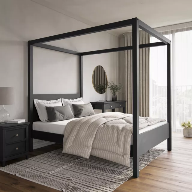 Double Four Poster Bed Frame in Black - Victoria VCT006