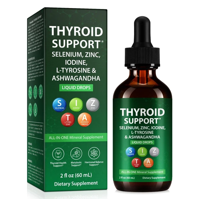 THYROID SUPPORT DROPS with Iodine & Selenium, 60ml, Enriched with L ...