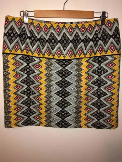 LOFT outlet sz 12 - Colorful Zig Zag STRIPE print woven cotton textile Skirt 3