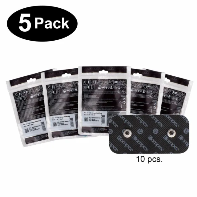 Compex Easy Snap Electrodes 2In X 4In - 5 Pack (10 Electrodes) - Black