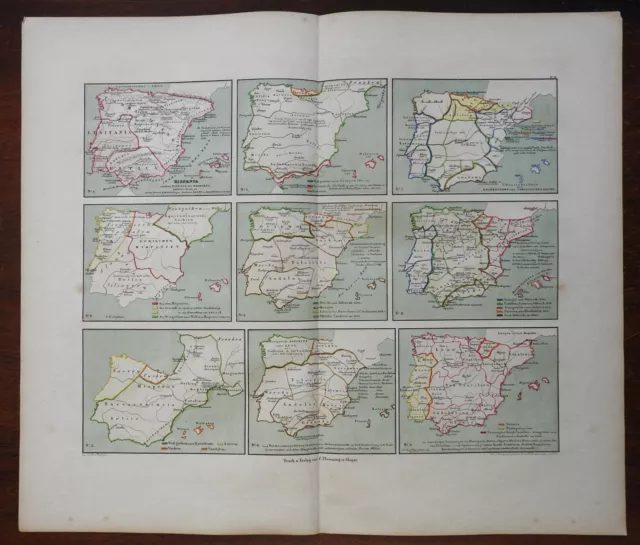 Iberia Spain Portugal Al-Andalus Visigoths Asturias 1848 Mahlmann historic map