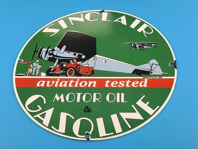 Vintage Sinclair Gasoline Porcelain Gas Pump Old Car Ww2 Aviation Airplane Sign