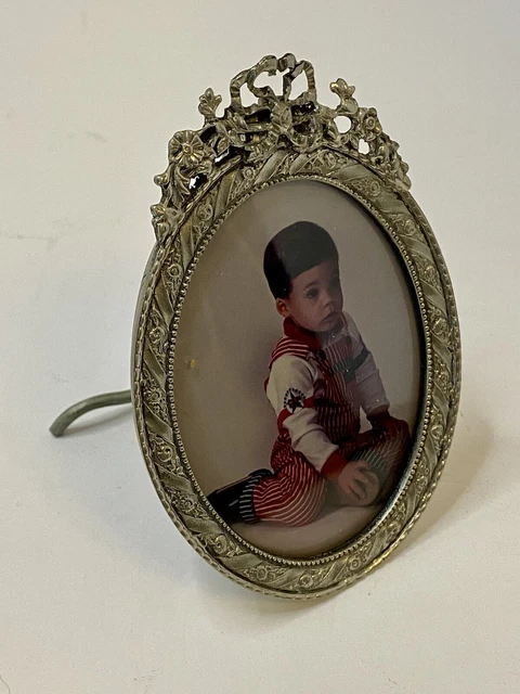 Elias 1989 Fine Pewter SN 925 Silver Oval Photo Picture Frame Easel Back Floral