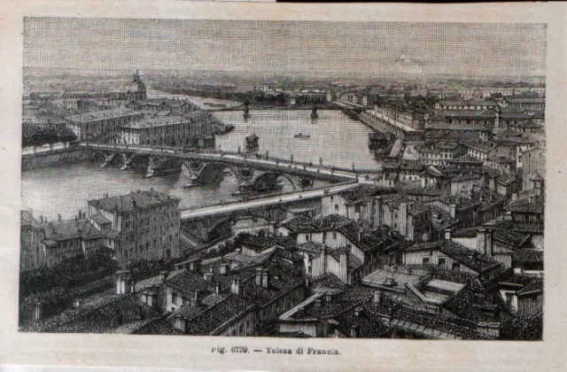 Stampa antica Veduta di TOULOUSE Haute-Garonne 1889 Ancien Gravure Old Print