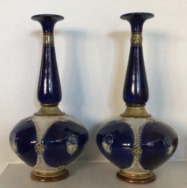 large pair of early 20th century Royal Doulton stoneware vases 10 Inch 8365