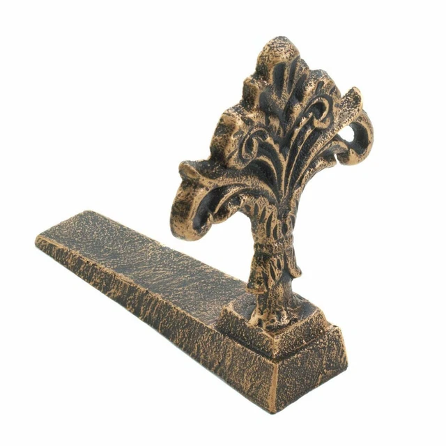 Stunning Stylish Brown Cast Iron Versatile Fleur De Lis Door Stopper Home Decor