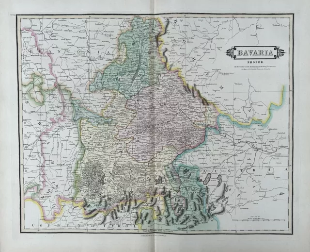 1828 Bavaria by Daniel Lizars Large Hand Coloured Antique Map