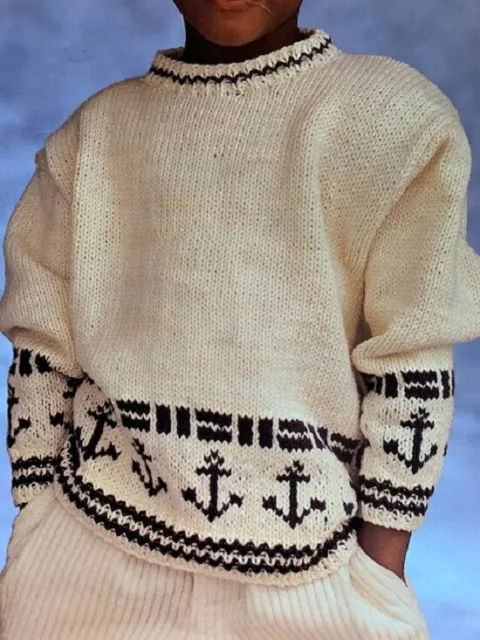 Cs012 Knitting Pattern Boys Sweater With Anchors Nautical In Dk Size 26 -30