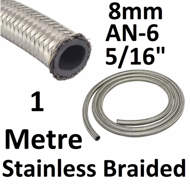 8mm STAINLESS STEEL BRAIDED FUEL LINE Petrol HOSE NITRILE RUBBER FLEXIBLE PIPE 1