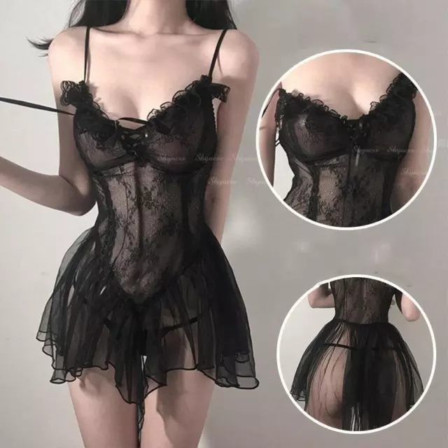 Camisa Corto De Encaje Negro Para Mujer, Lencería Sexy, Ropa Interior Con Persp