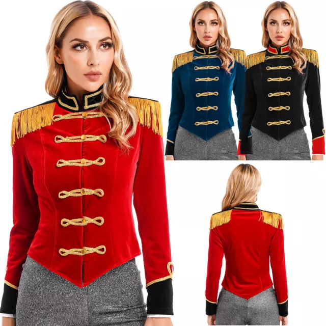 Women Circus Ringmaster Tassel Jacket Coat Christmas Velvet Tailcoat Costumes