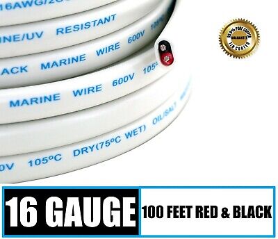 16 Gauge AWG Marine Grade Wire Cable Tinned OFC Copper Duplex 16/2 - 100 Feet